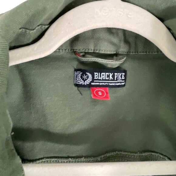Black Pike Handcrafted Olive Green Denim Jacket Graphic Button Front  Size S - Picture 3 of 9